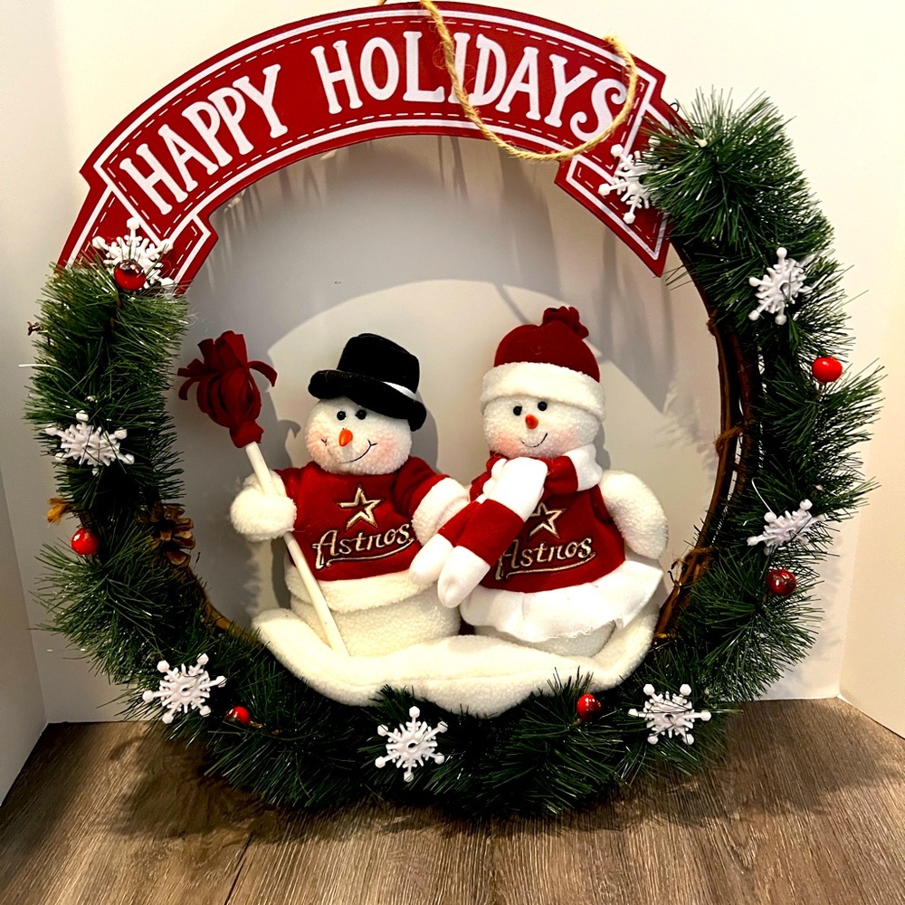 Vintage Houston Astros Snowmen Wreath